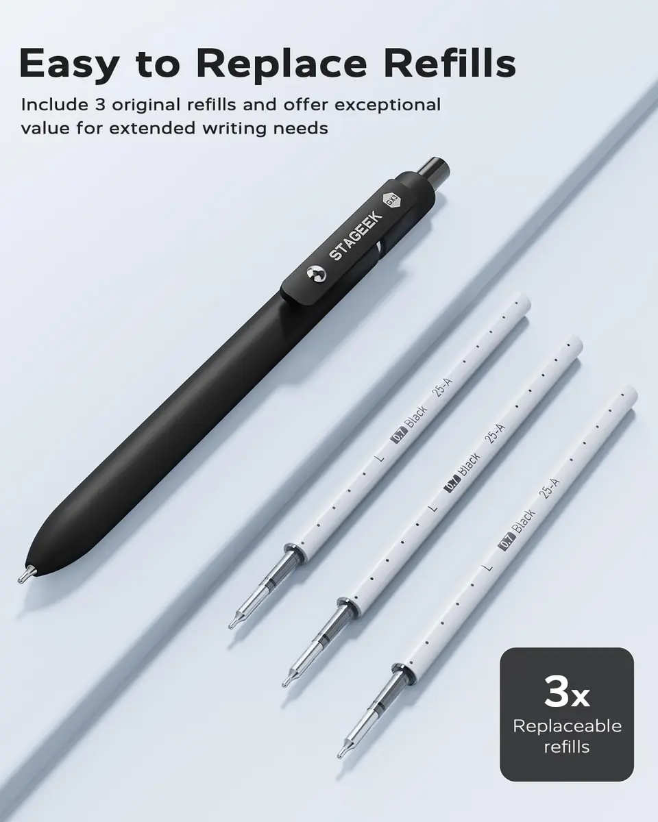 STAGEEK GX3 Black Gel Pens 0.7mm (6 Pens + 3 Refills) | Smooth Writing, Quick Dry, Soft Grip - view 2