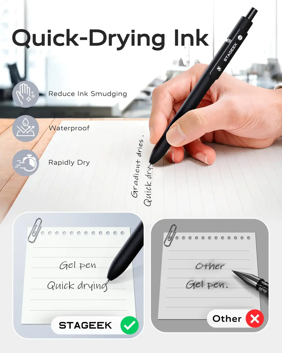STAGEEK GX3 Black Gel Pens 0.7mm (6 Pens + 3 Refills) | Smooth Writing, Quick Dry, Soft Grip - view 3