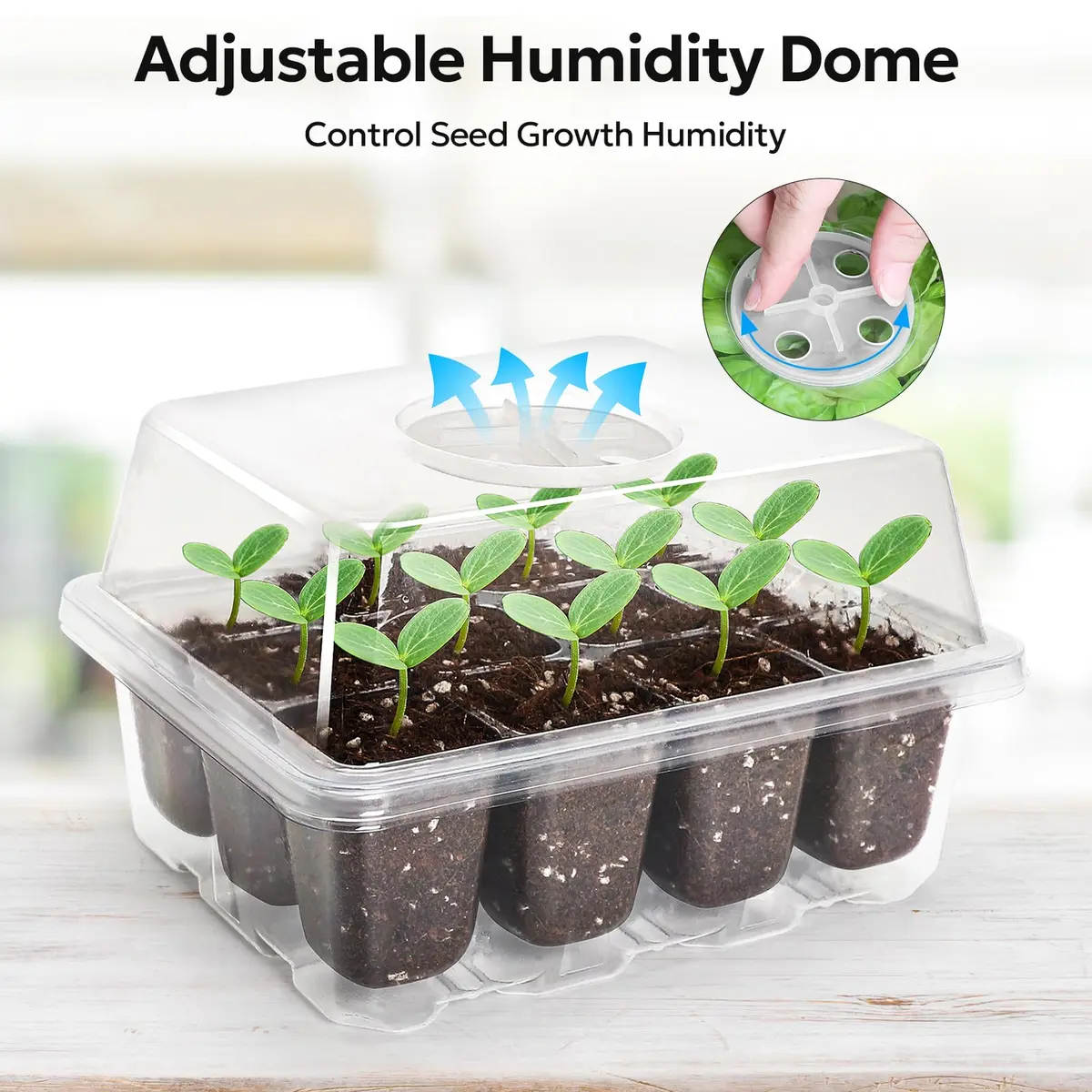 MIXC 10 Pack Seed Starter Tray Kit with Humidity Dome & 120 Cells | Reusable Seedling Propagation Trays with Drainage & Adjustable Vent - view 3