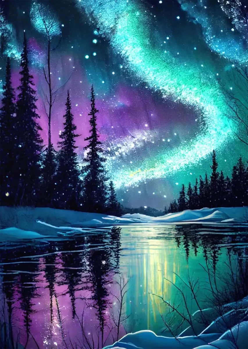 Paintcolor Starry Night Beginner Stamped Cross Stitch Kit 30cm x 40cm | Easy Art Craft for Adults & Kids - main product image