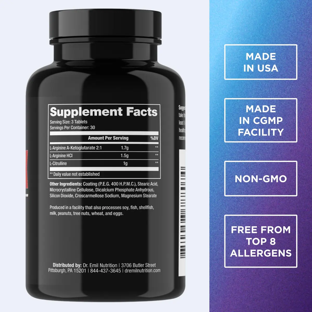DR. EMIL NUTRITION Nitric Oxide Booster 90 Tablets | 3,150 mg L-Arginine & L-Citrulline for Workout Performance - view 2
