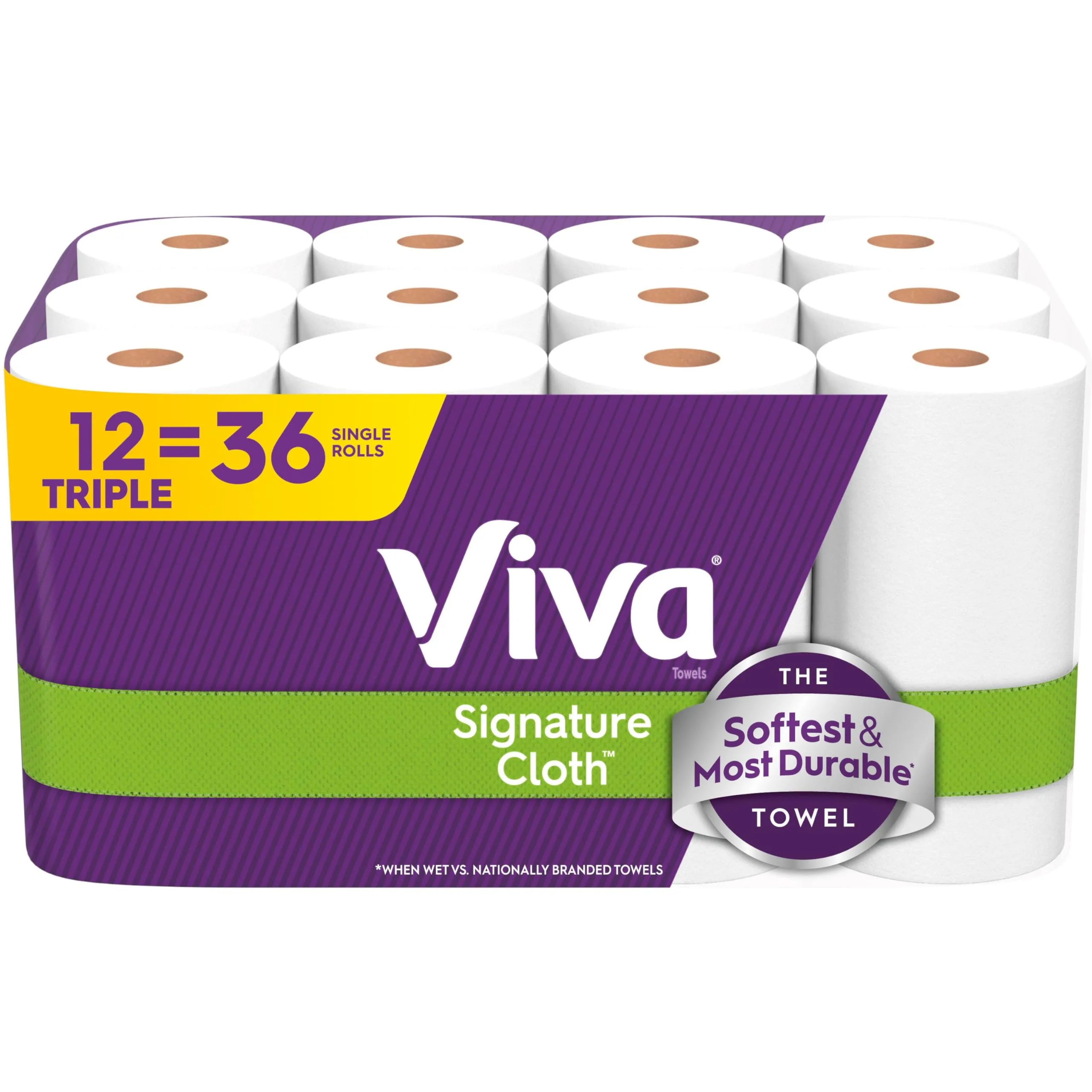 Viva Signature Cloth Paper Towels, 12 Triple Rolls (36 Regular Rolls), 129 Sheets per Roll | USA Imported Value Pack - main product image
