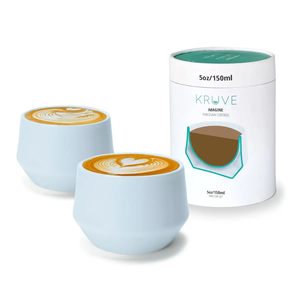 KRUVE IMAGINE Porcelain Latte Coffee Cups Set of 2, 150ml (5oz) Double Walled Thermal Spherical Design | Perfect for Latte Art - main product image