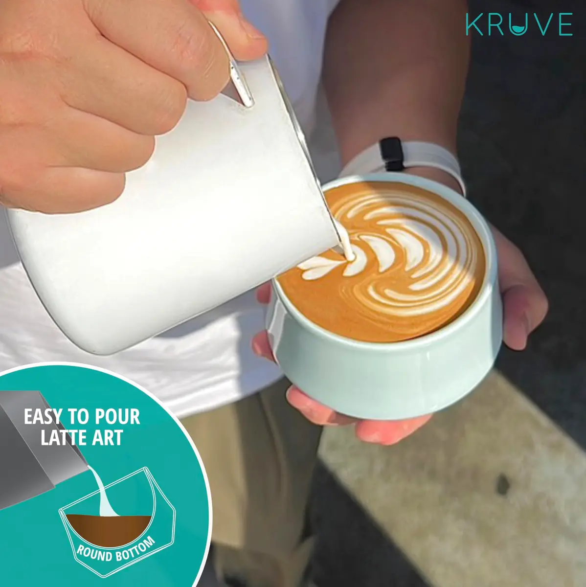 KRUVE IMAGINE Porcelain Latte Coffee Cups Set of 2, 150ml (5oz) Double Walled Thermal Spherical Design | Perfect for Latte Art - view 2
