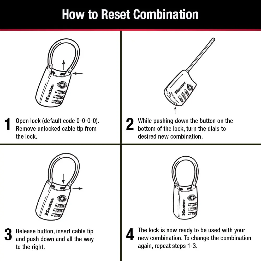 Master Lock TSA Approved Combination Luggage Lock 4-Pack | Resettable 3-Digit Lock for Suitcases & Backpacks - view 2