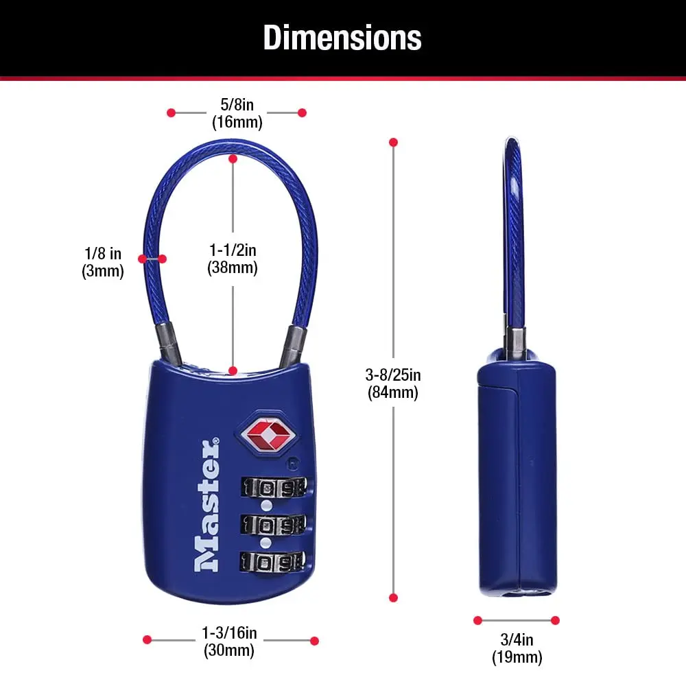 Master Lock TSA Approved Combination Luggage Lock 4-Pack | Resettable 3-Digit Lock for Suitcases & Backpacks - view 3
