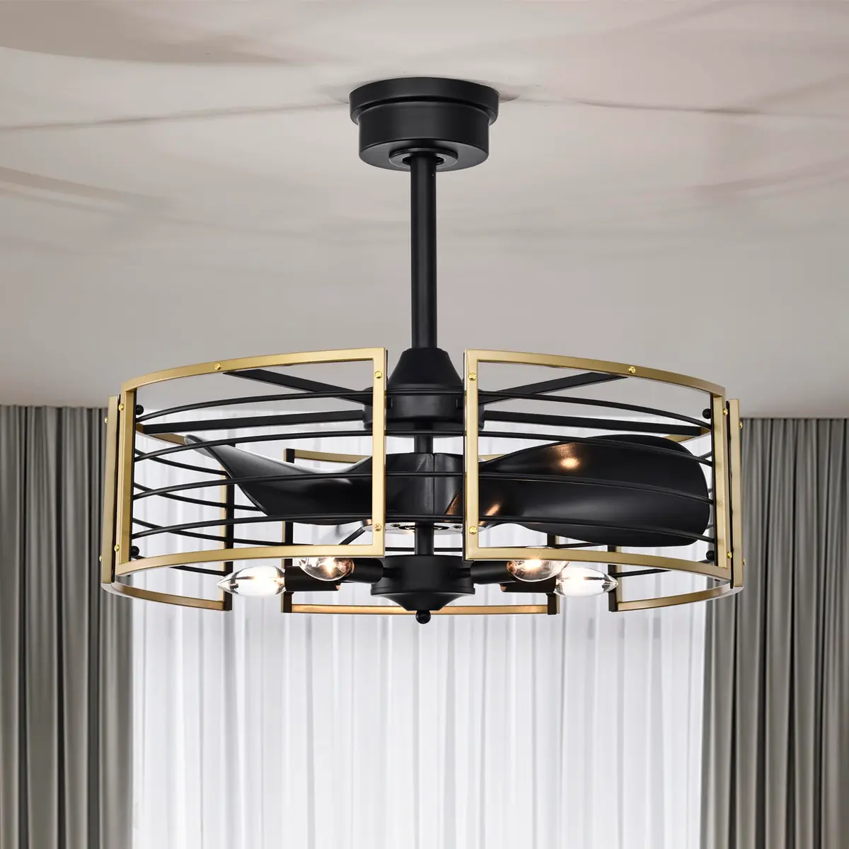Home Accessories Veit 24 Inch Matte Gold Cage Design Fandelier | Modern Ceiling Fan with Remote - main product image