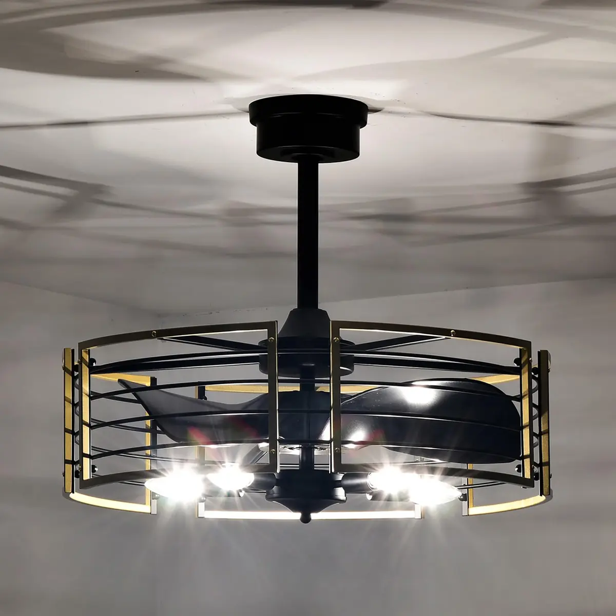 Home Accessories Veit 24 Inch Matte Gold Cage Design Fandelier | Modern Ceiling Fan with Remote - view 3