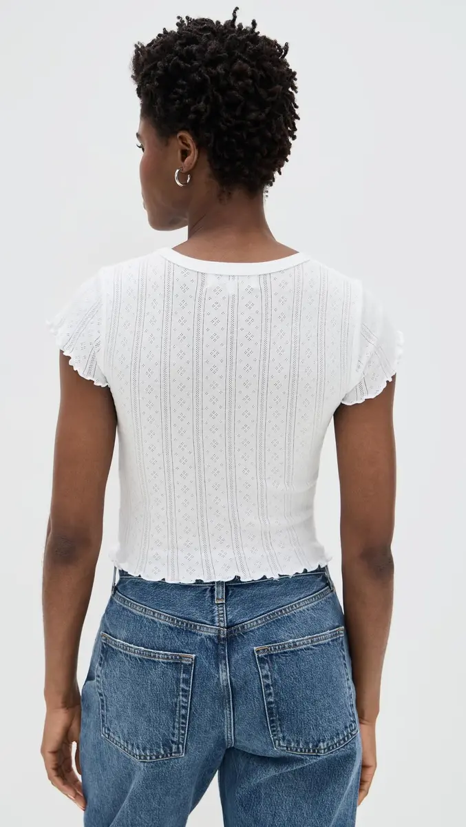 DAZE Lily Tee White Hot XL | Fitted Cotton T-Shirt with Lettuce Hem (XL, 100% Cotton) - view 4
