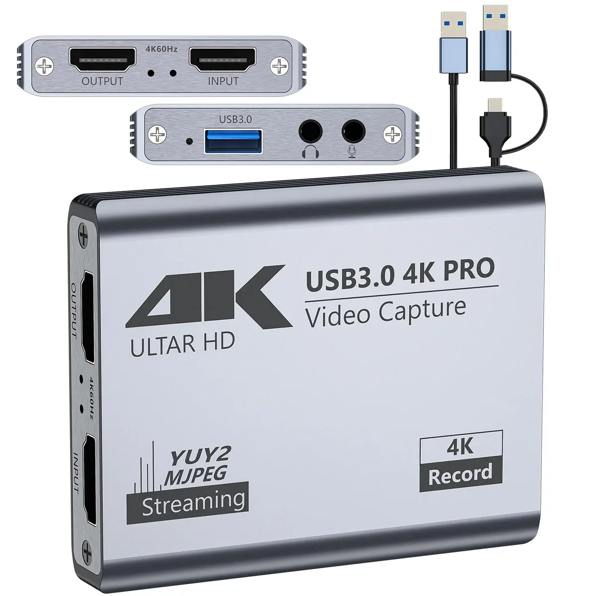 BINZET USB 3.0 4K Video Capture Card for PS5/Switch/Xbox/PC | 4K60Hz HDMI Loop-Out & Microphone Input - main product image