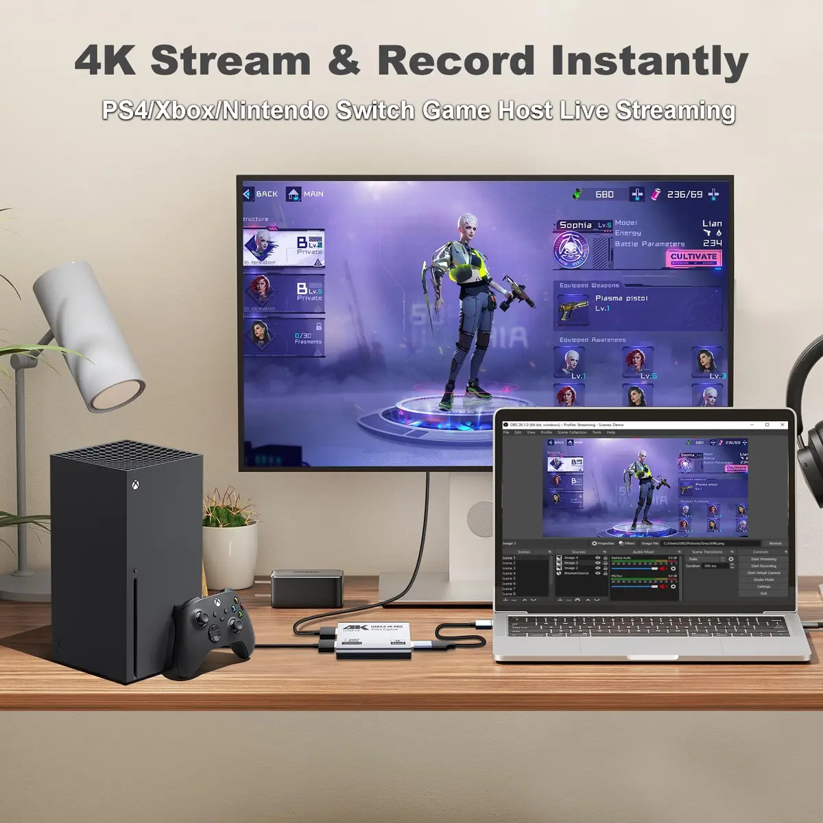 BINZET USB 3.0 4K Video Capture Card for PS5/Switch/Xbox/PC | 4K60Hz HDMI Loop-Out & Microphone Input - view 5