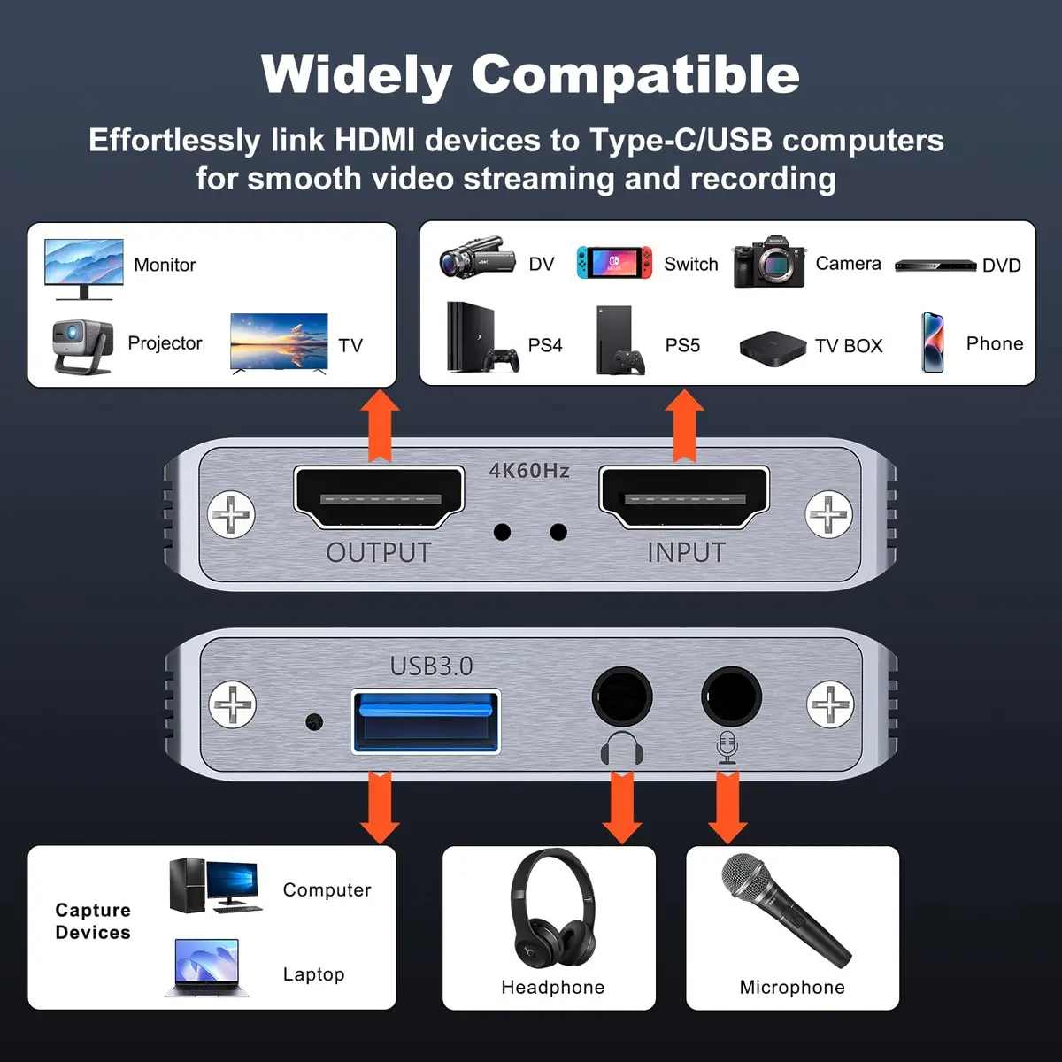 BINZET USB 3.0 4K Video Capture Card for PS5/Switch/Xbox/PC | 4K60Hz HDMI Loop-Out & Microphone Input - view 7