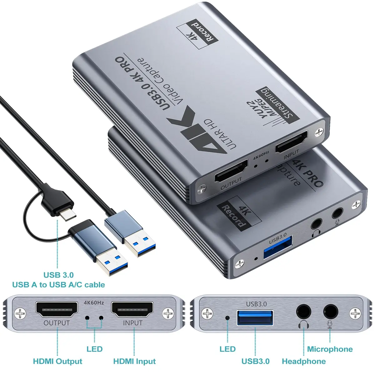 BINZET USB 3.0 4K Video Capture Card for PS5/Switch/Xbox/PC | 4K60Hz HDMI Loop-Out & Microphone Input - view 2
