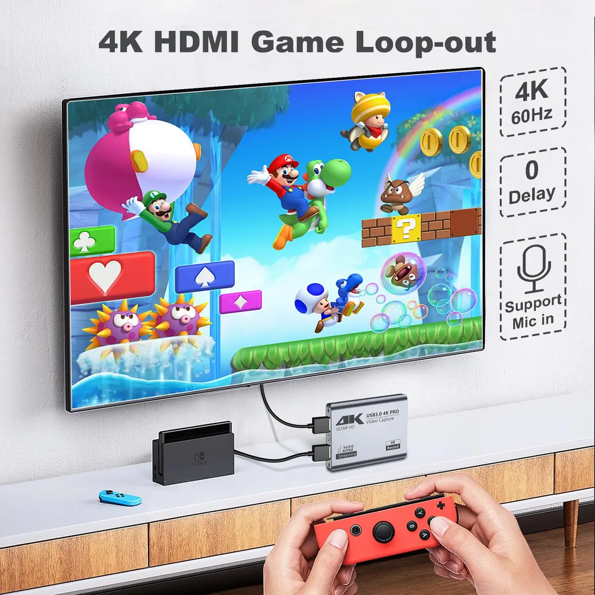BINZET USB 3.0 4K Video Capture Card for PS5/Switch/Xbox/PC | 4K60Hz HDMI Loop-Out & Microphone Input - view 3