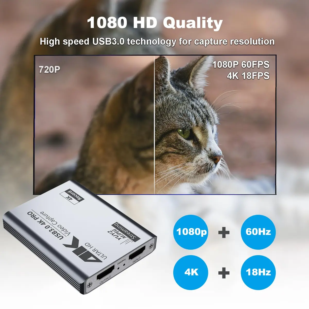 BINZET USB 3.0 4K Video Capture Card for PS5/Switch/Xbox/PC | 4K60Hz HDMI Loop-Out & Microphone Input - view 4