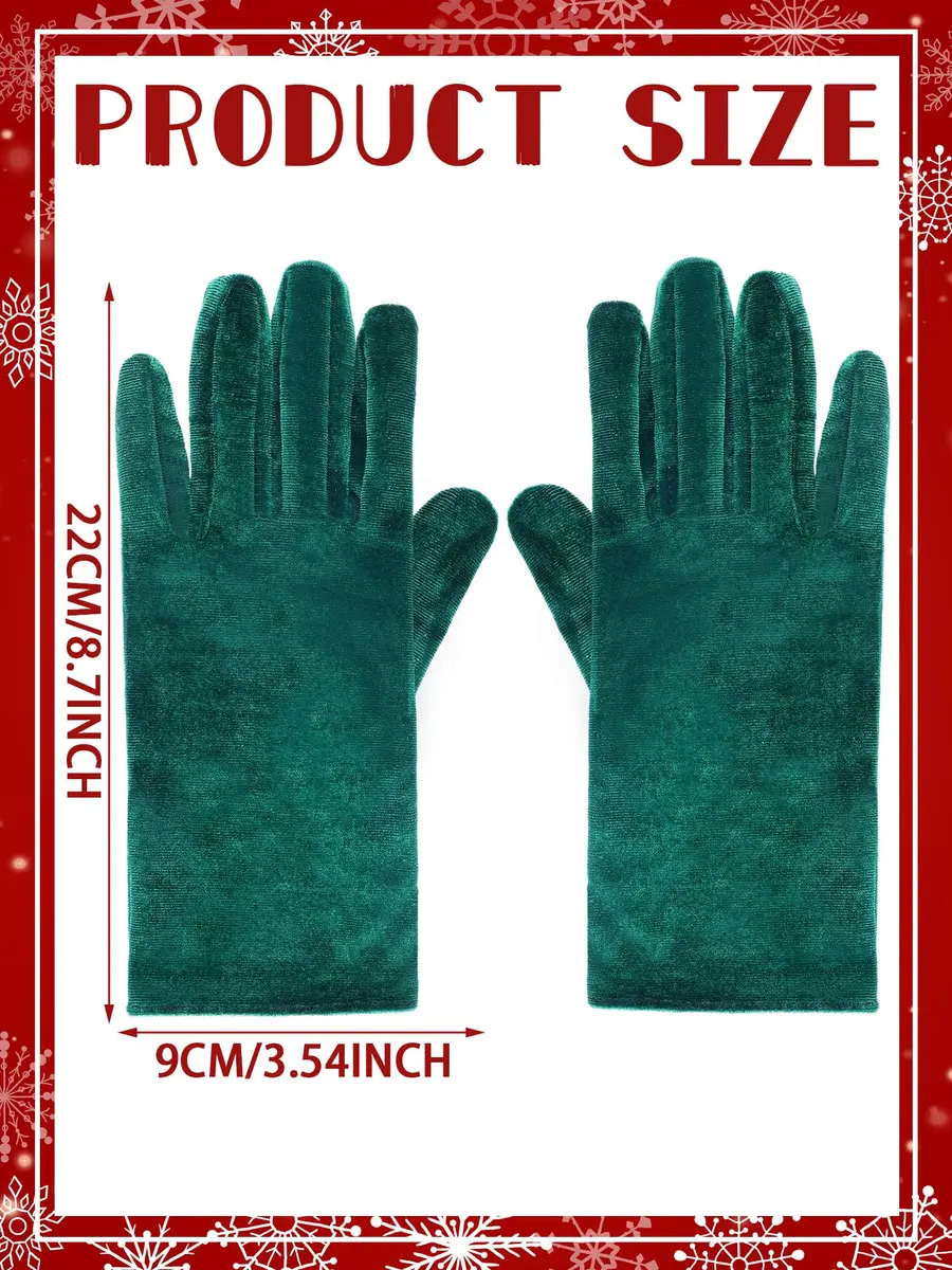 Geyoga Women's Short Velvet Gloves 22 cm (8.7 inch) | 4 Pairs Black, Dark Green, Red - view 3