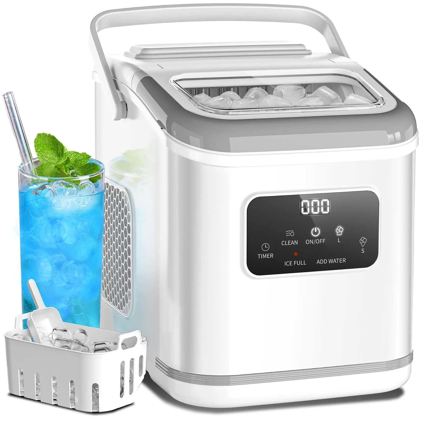 Electactic White Ice Maker Machine with Digital Screen, 26lbs/24Hr | Fast Ice Making for Home & Camping - main product image