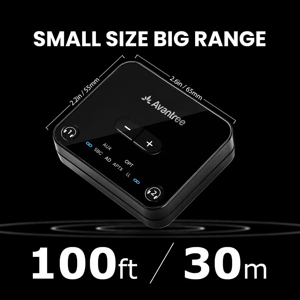 Avantree Audikast 3 Bluetooth TV Transmitter for 2 Headphones | 100ft Range, aptX-Adaptive, Optical & AUX Input - view 6