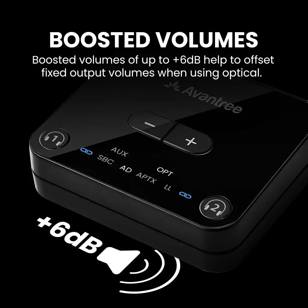 Avantree Audikast 3 Bluetooth TV Transmitter for 2 Headphones | 100ft Range, aptX-Adaptive, Optical & AUX Input - view 4