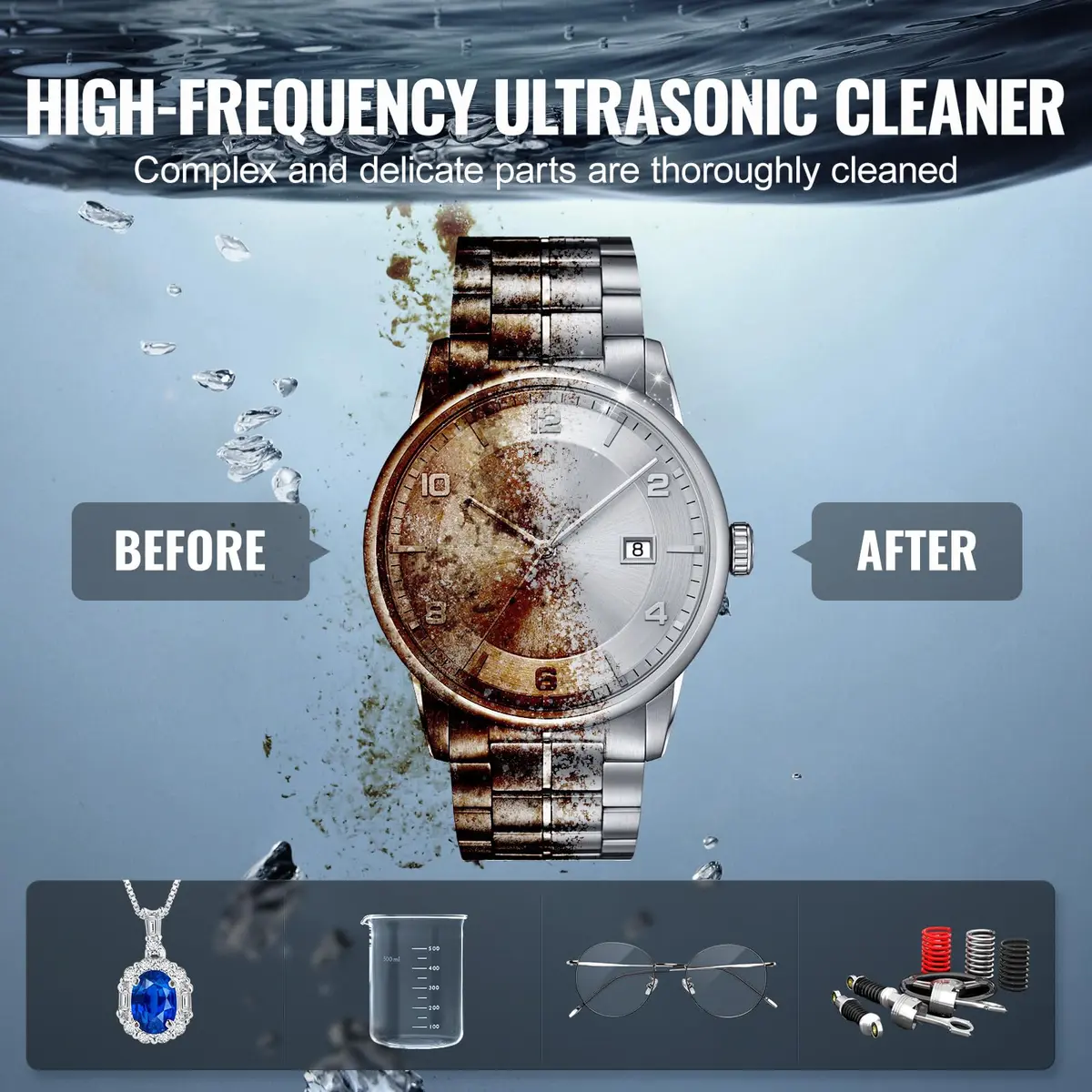 VEVOR 30L Ultrasonic Cleaner 600W Digital Cleaning Machine with Heater & Degassing 13.0 x 12.6 x 22.4 inches | Industrial Ultrasound Cleaner for Jewelry Tools - view 6