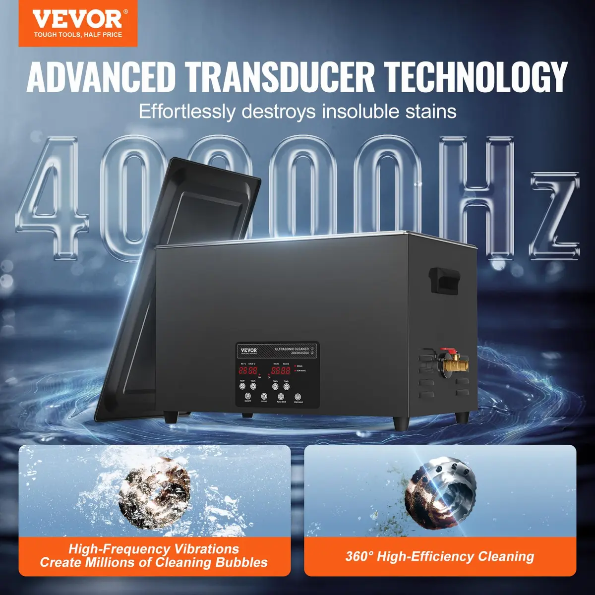 VEVOR 30L Ultrasonic Cleaner 600W Digital Cleaning Machine with Heater & Degassing 13.0 x 12.6 x 22.4 inches | Industrial Ultrasound Cleaner for Jewelry Tools - view 2