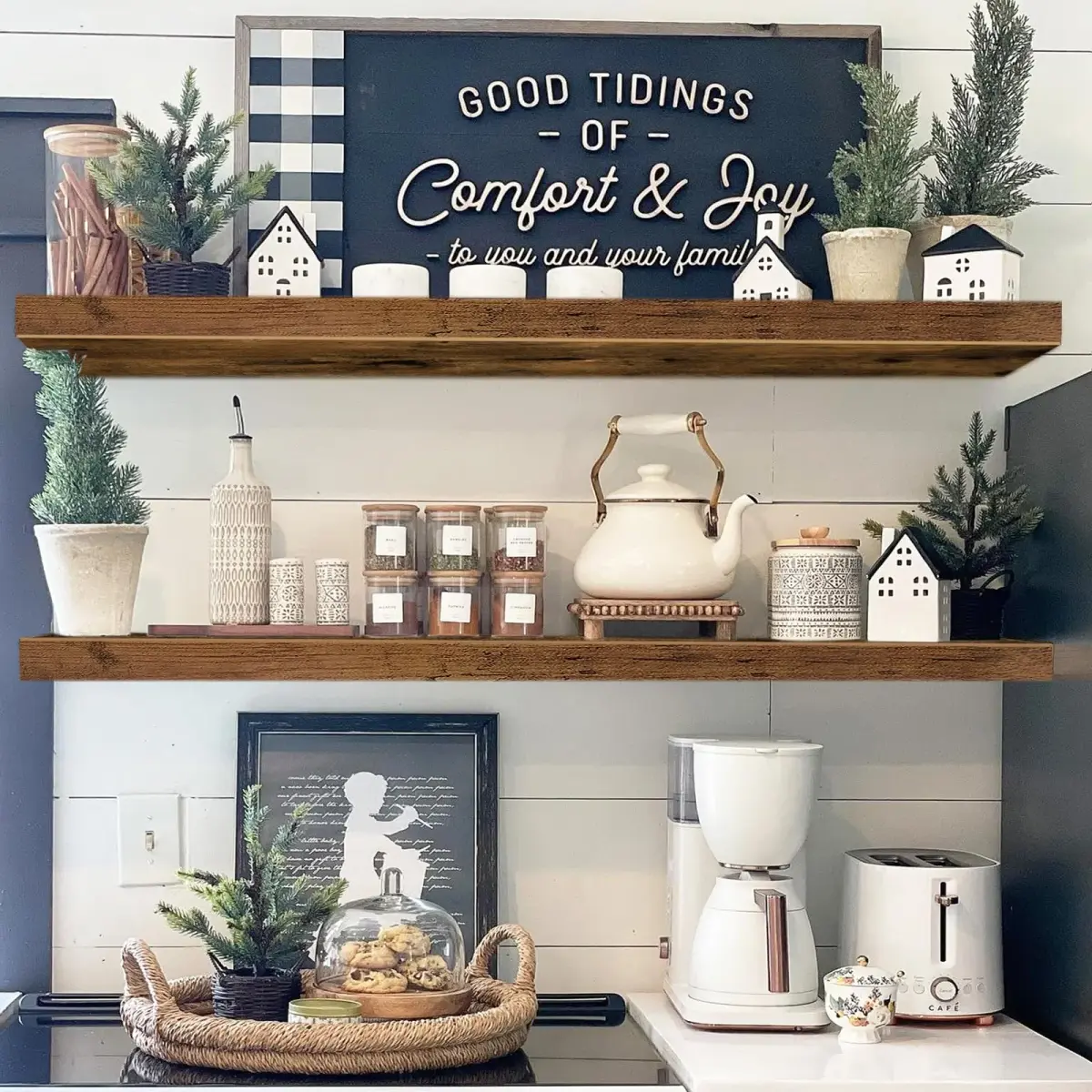 QEEIG Floating Shelves for Wall 39.4" Long (100 cm) - Set of 2 Rustic Brown | Farmhouse Style Wall Mounted Display Bookshelf - view 2