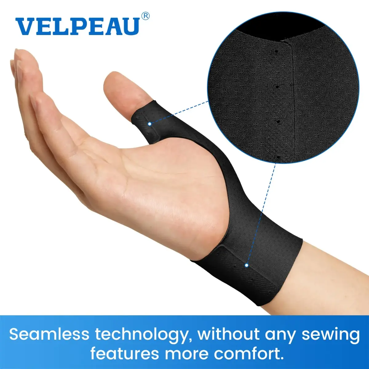 Velpeau Long Version Black Large Elastic Thumb Wrist Support Brace (Pack of 2) for De Quervain's - view 4