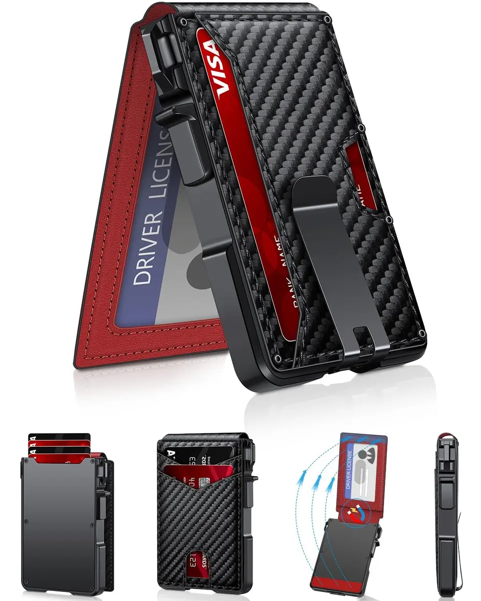 ZALVEX Minimalist Wallet for Men, 12+ Cards, RFID Blocking Slim Bifold Wallet with Pop-Up Card Case & Money Clip | 7.0cm x 4.8cm x 1.3cm (2.7 x 1.9 x 0.5 inches) - main product image