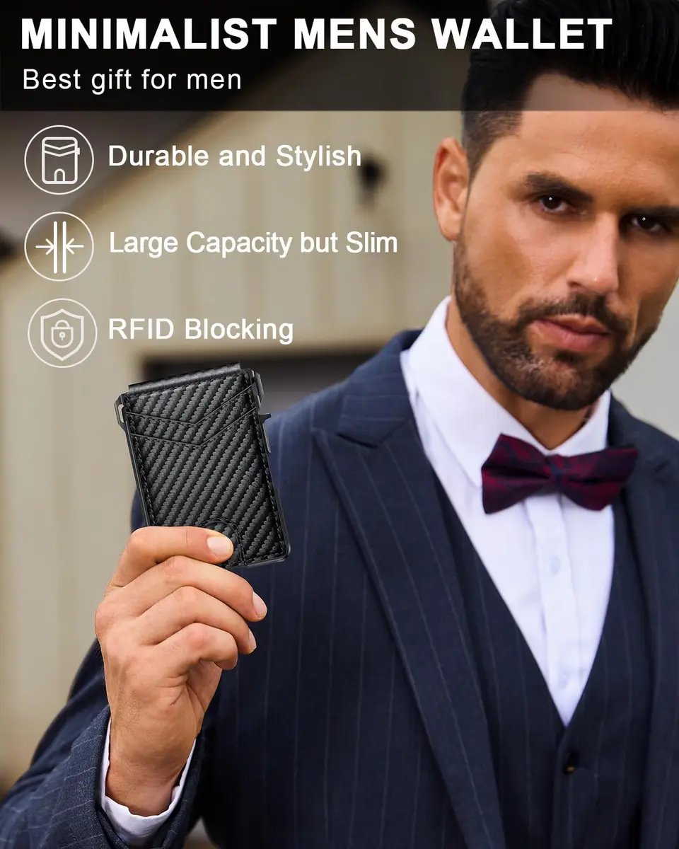 ZALVEX Minimalist Wallet for Men, 12+ Cards, RFID Blocking Slim Bifold Wallet with Pop-Up Card Case & Money Clip | 7.0cm x 4.8cm x 1.3cm (2.7 x 1.9 x 0.5 inches) - view 8