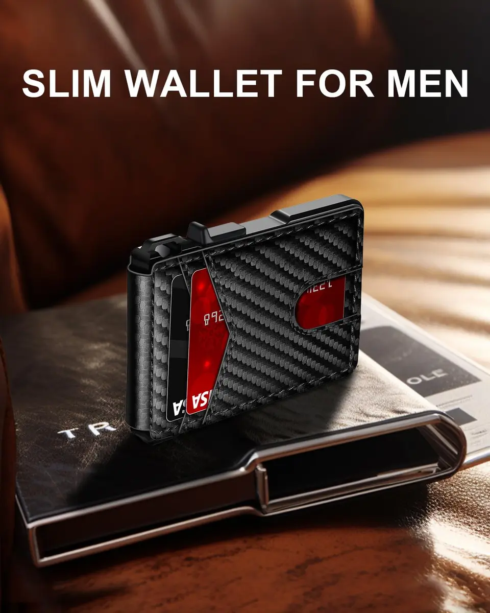 ZALVEX Minimalist Wallet for Men, 12+ Cards, RFID Blocking Slim Bifold Wallet with Pop-Up Card Case & Money Clip | 7.0cm x 4.8cm x 1.3cm (2.7 x 1.9 x 0.5 inches) - view 2