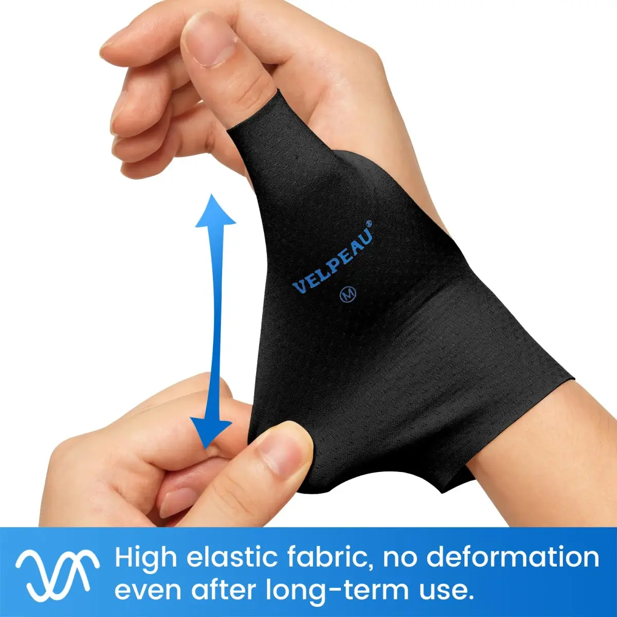 Velpeau Long Version Black Small Elastic Thumb Wrist Support Brace (Pack of 2) for De Quervain's Tendonitis - view 3