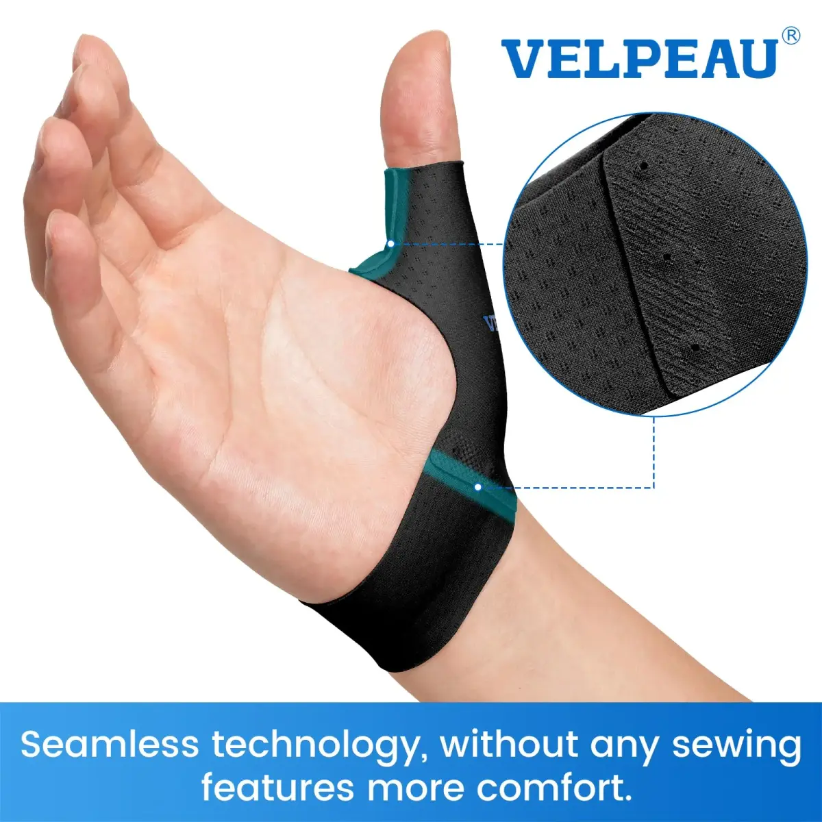 Velpeau Short Version Black Small Elastic Thumb Wrist Support Brace (Pack of 2) - view 4