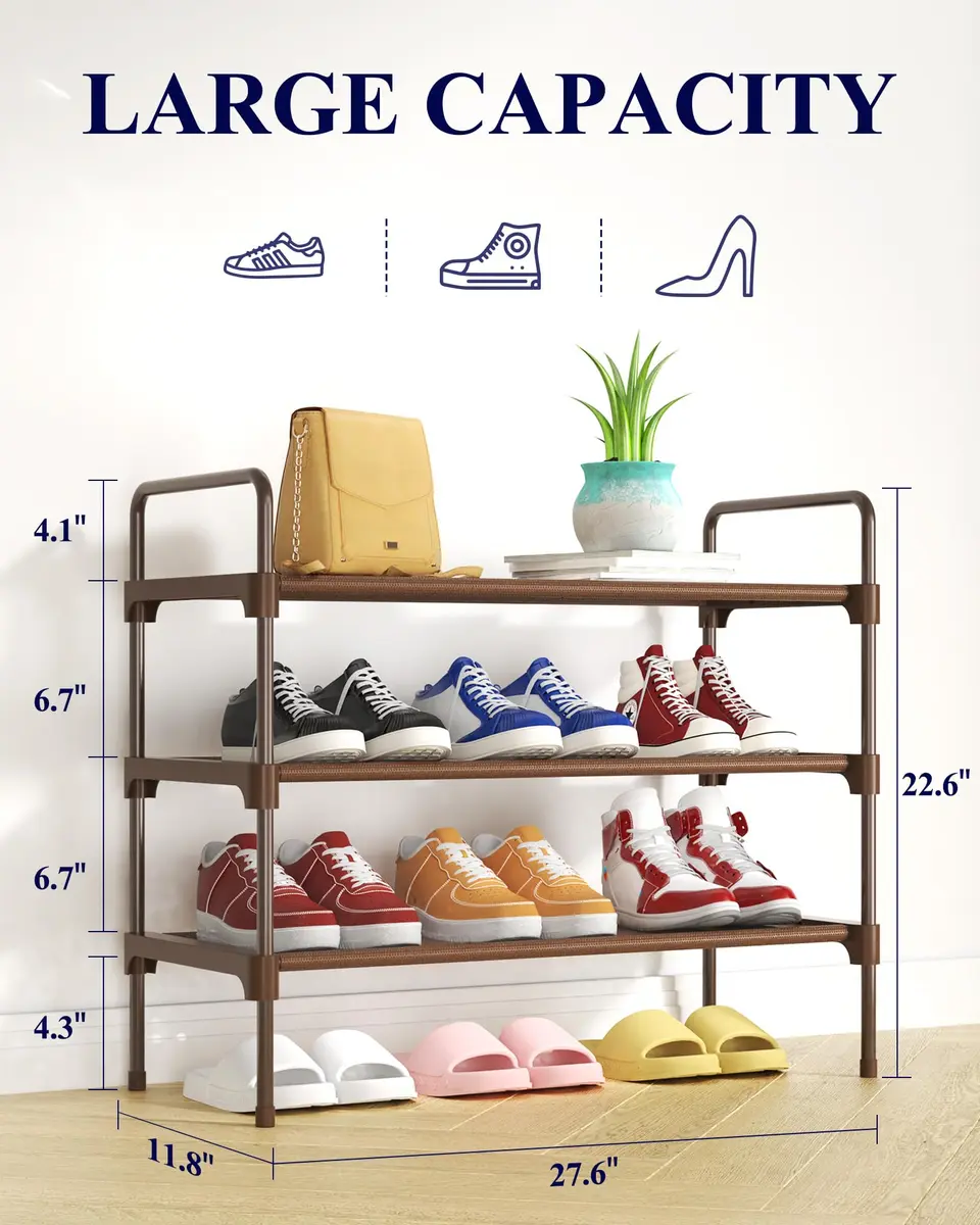 Kitsure 3-Tier Shoe Rack Organizer 68.6 cm (27.6") Wide | Stackable & Tool-Free Assembly for Entryway & Closet - view 2