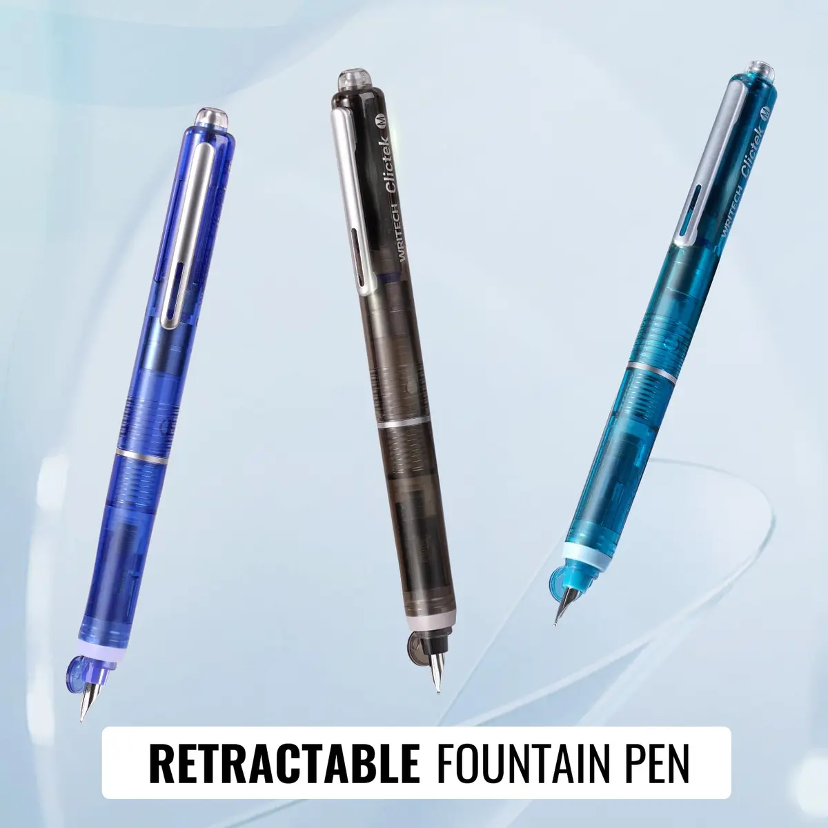 WRITECH Clictek Retractable Fountain Pen Medium Nib Blue Ink Transparent Barrel with 5 Refillable Ink Cartridges | Smooth Writing for Journaling & Calligraphy - view 7