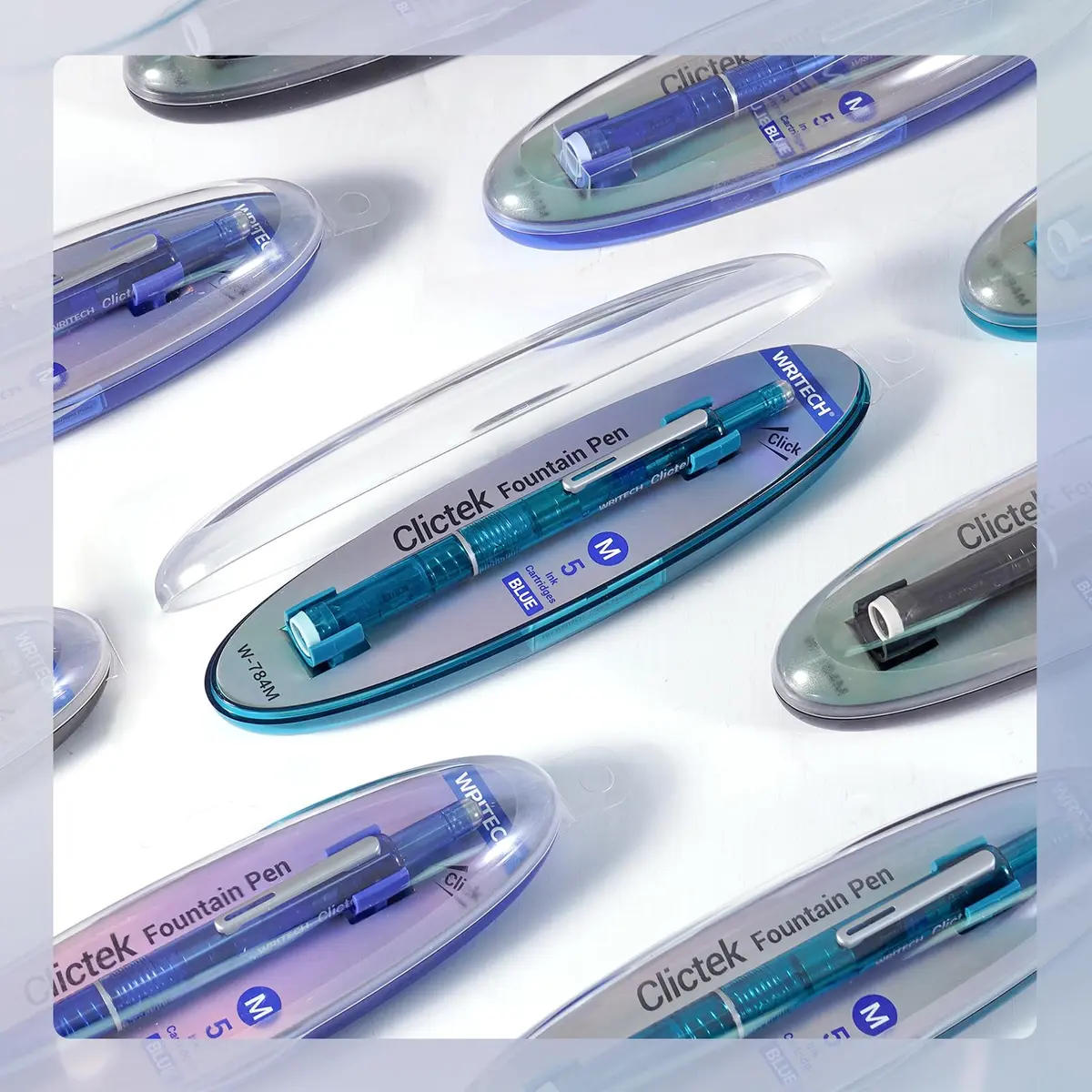 WRITECH Clictek Retractable Fountain Pen Set: Blue Ink Medium Nib, Transparent Barrel, 5 Ink Cartridges | Smooth Writing, No Leaking - view 6