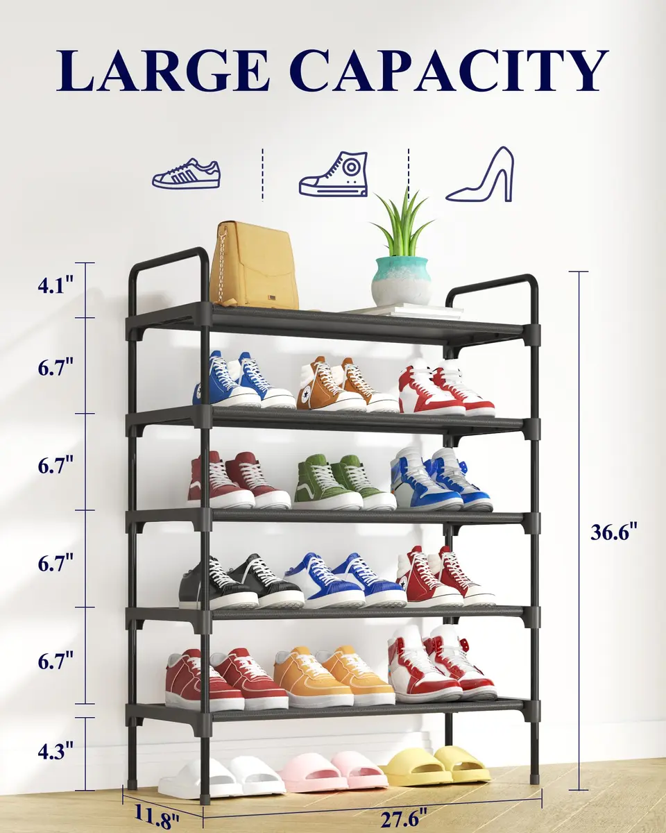 Kitsure Black 5-Tier Shoe Rack 70cm (27.6") | Organizes Up to 20 Pairs - view 2