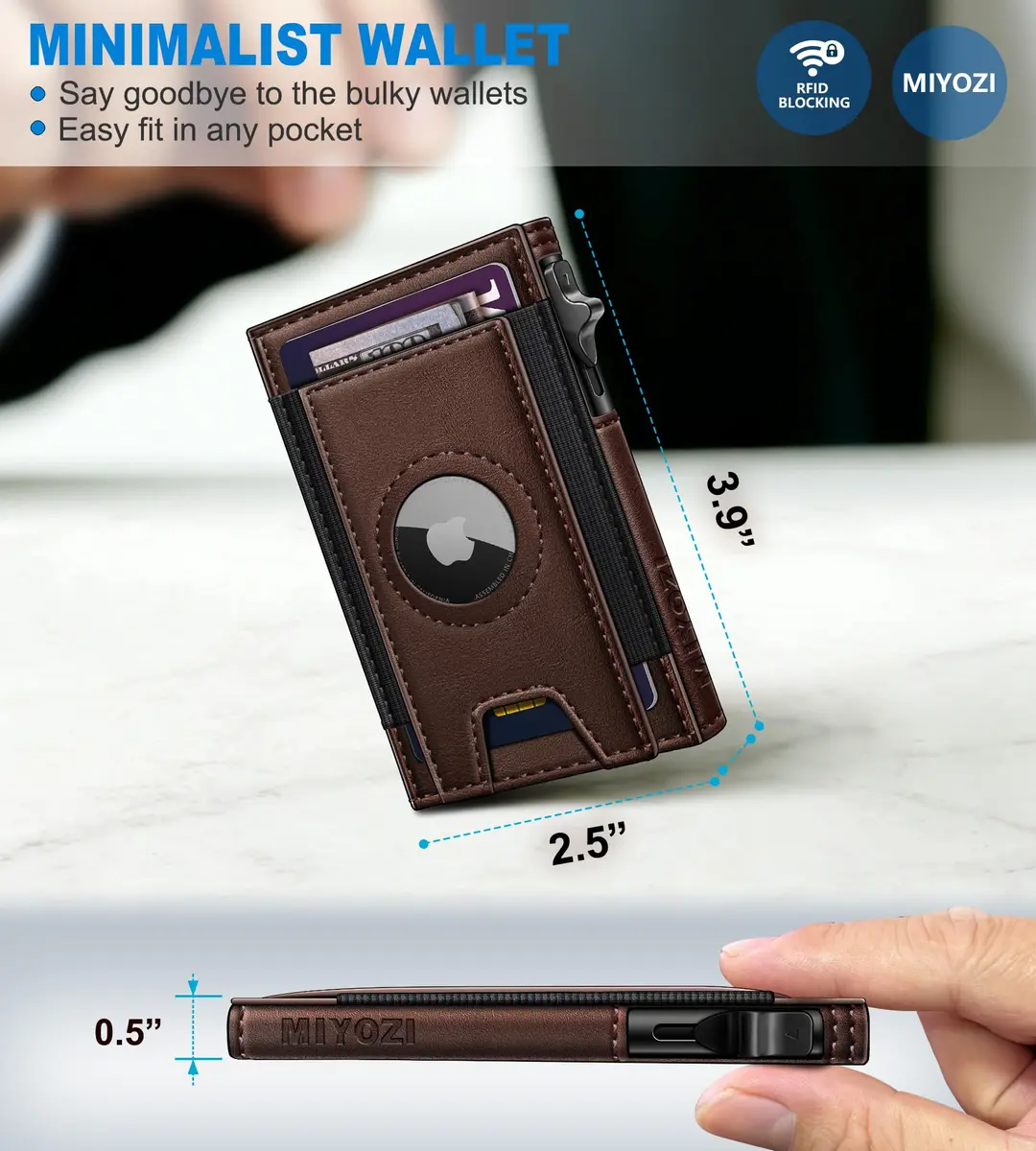 miyozi Airtag Wallet for Men, Slim Pop Up Credit Card Holder RFID Blocking Mens Minimalist wallet for 7-9 Cards ID Window - view 3