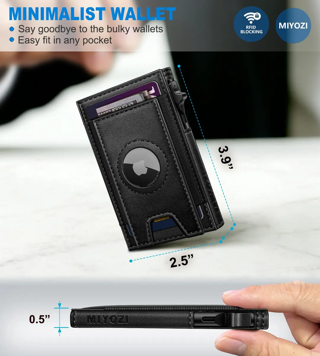 miyozi Airtag Wallet for Men, Slim Pop Up Credit Card Holder RFID Blocking Mens Minimalist wallet for 7-9 Cards ID Window - view 3