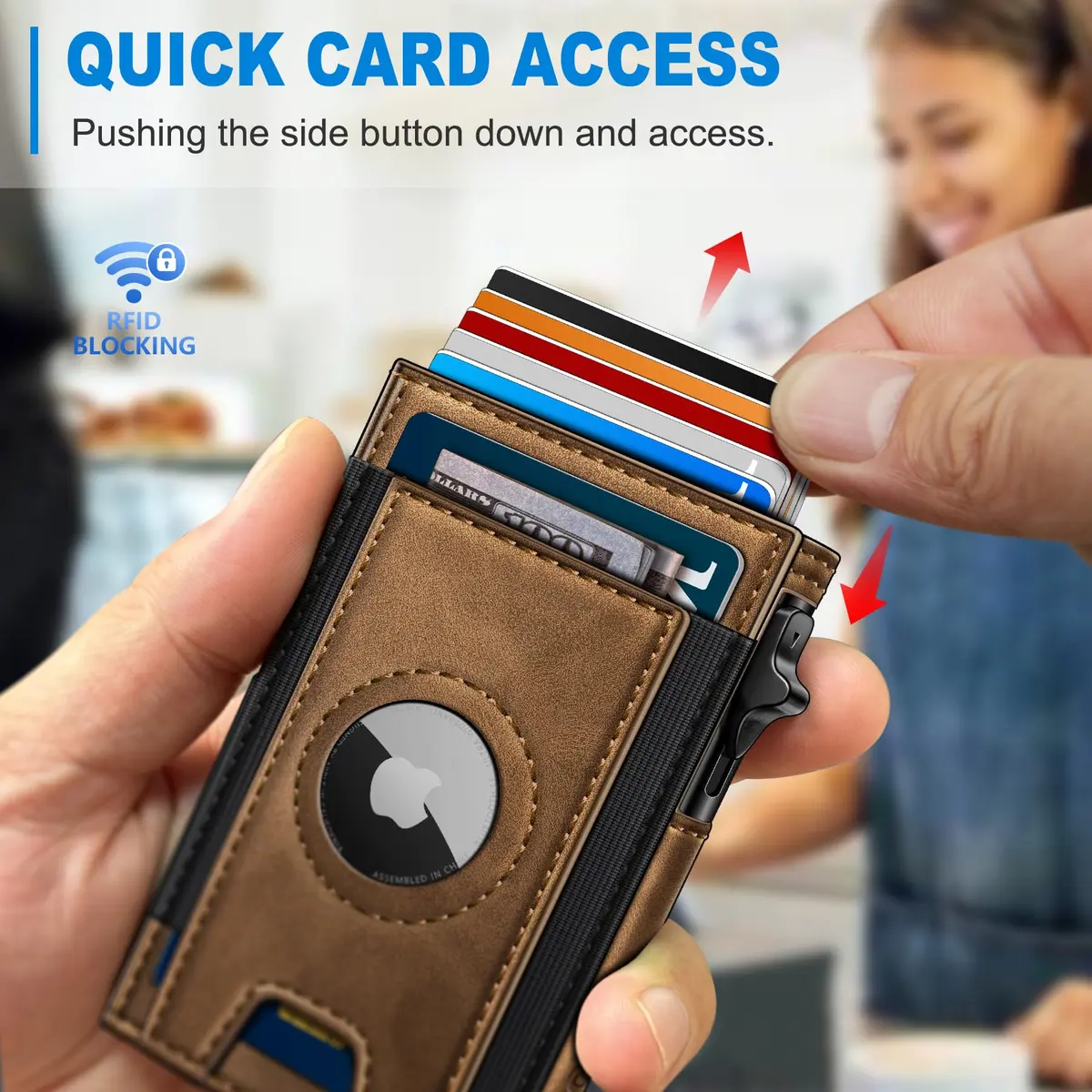 miyozi Slim Airtag Wallet for Men, Red Brick, 10.0 cm (3.9 in) | RFID Blocking Pop-Up Card Holder - view 6