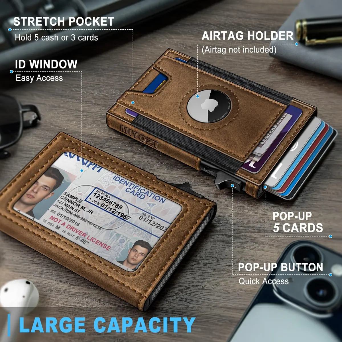 miyozi Slim Airtag Wallet for Men, Red Brick, 10.0 cm (3.9 in) | RFID Blocking Pop-Up Card Holder - view 2