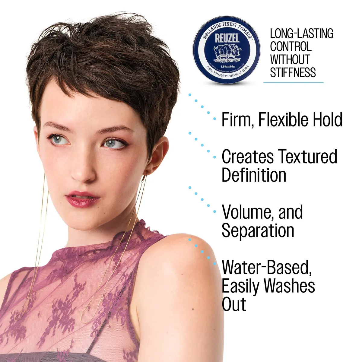 REUZEL Fiber Pomade Strong Hold Low Shine 3.38 oz | Water-Based, Natural Finish, Flexible Control - view 5