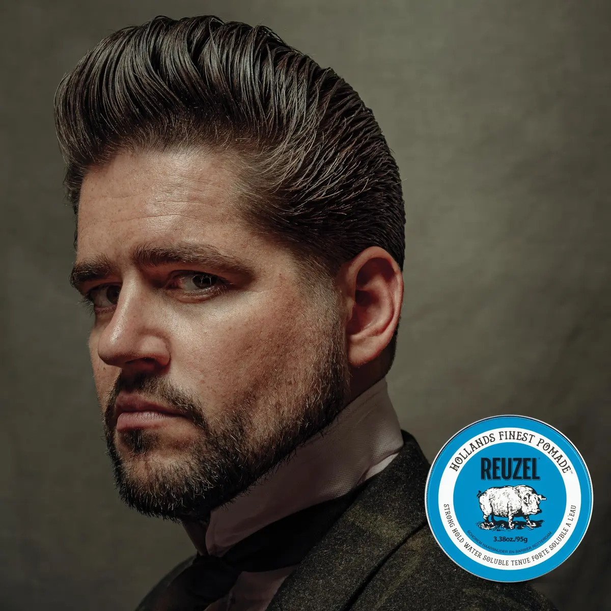 REUZEL Blue Pomade Strong Hold High Shine 3.38 oz | Classic Barber-Style Finish - view 7
