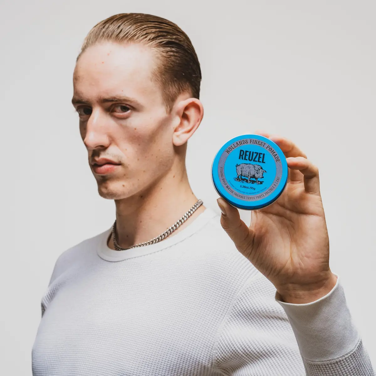 REUZEL Blue Pomade Strong Hold High Shine 3.38 oz | Classic Barber-Style Finish - view 8