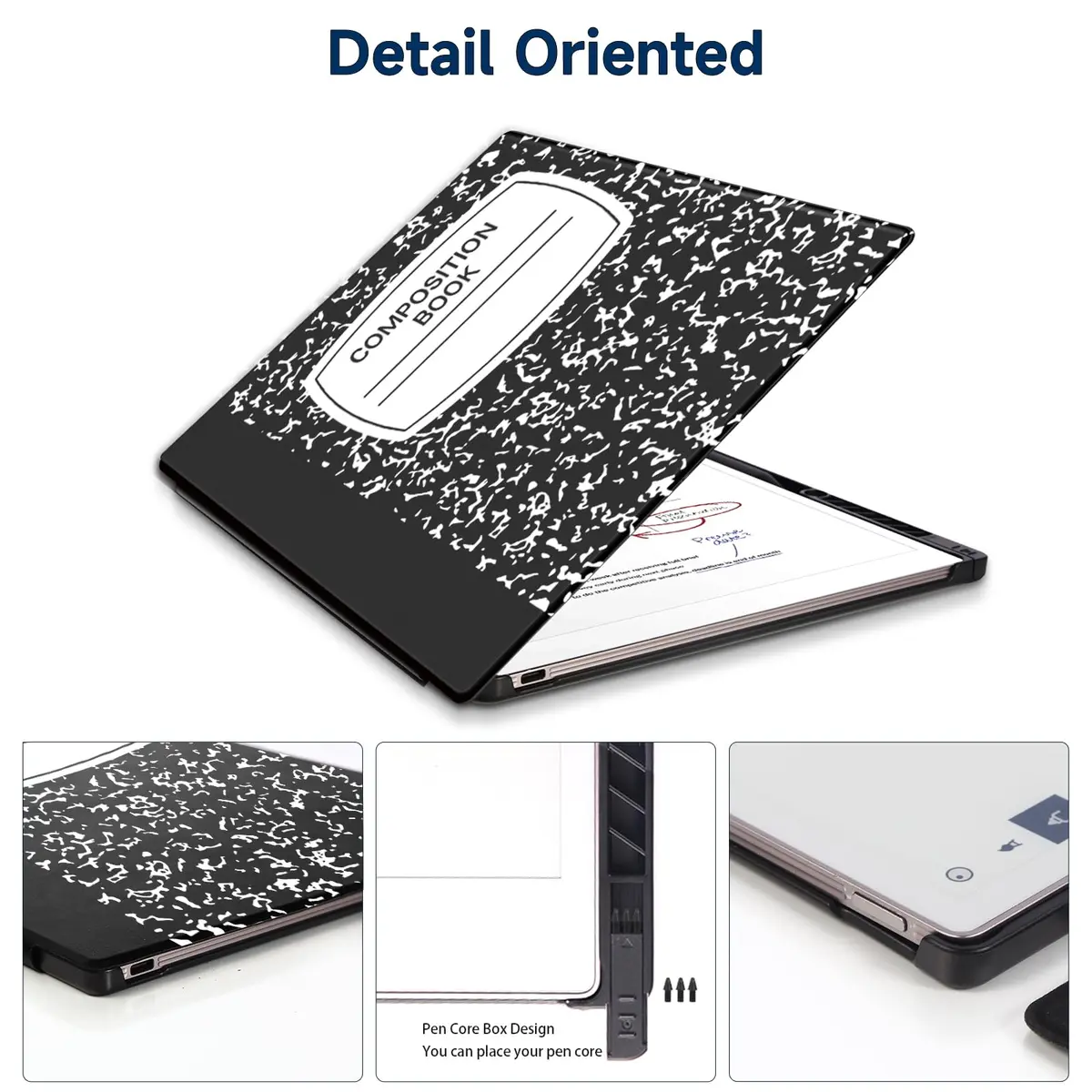 QIOFEARTH Case for Remarkable Paper Pro Tablet 11.8" (2024) with Auto Sleep/Wake & Pen Holder | Black Notebook - view 3