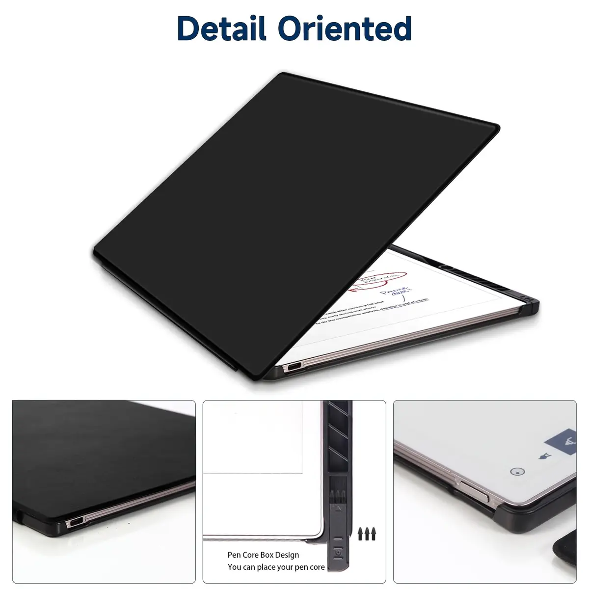 QIOFEARTH Case for Remarkable Paper Pro Tablet 11.8" (2024) Black Folio with Auto Sleep/Wake & Pen Holder | Hard Back Shell Protective Book Cover - view 2