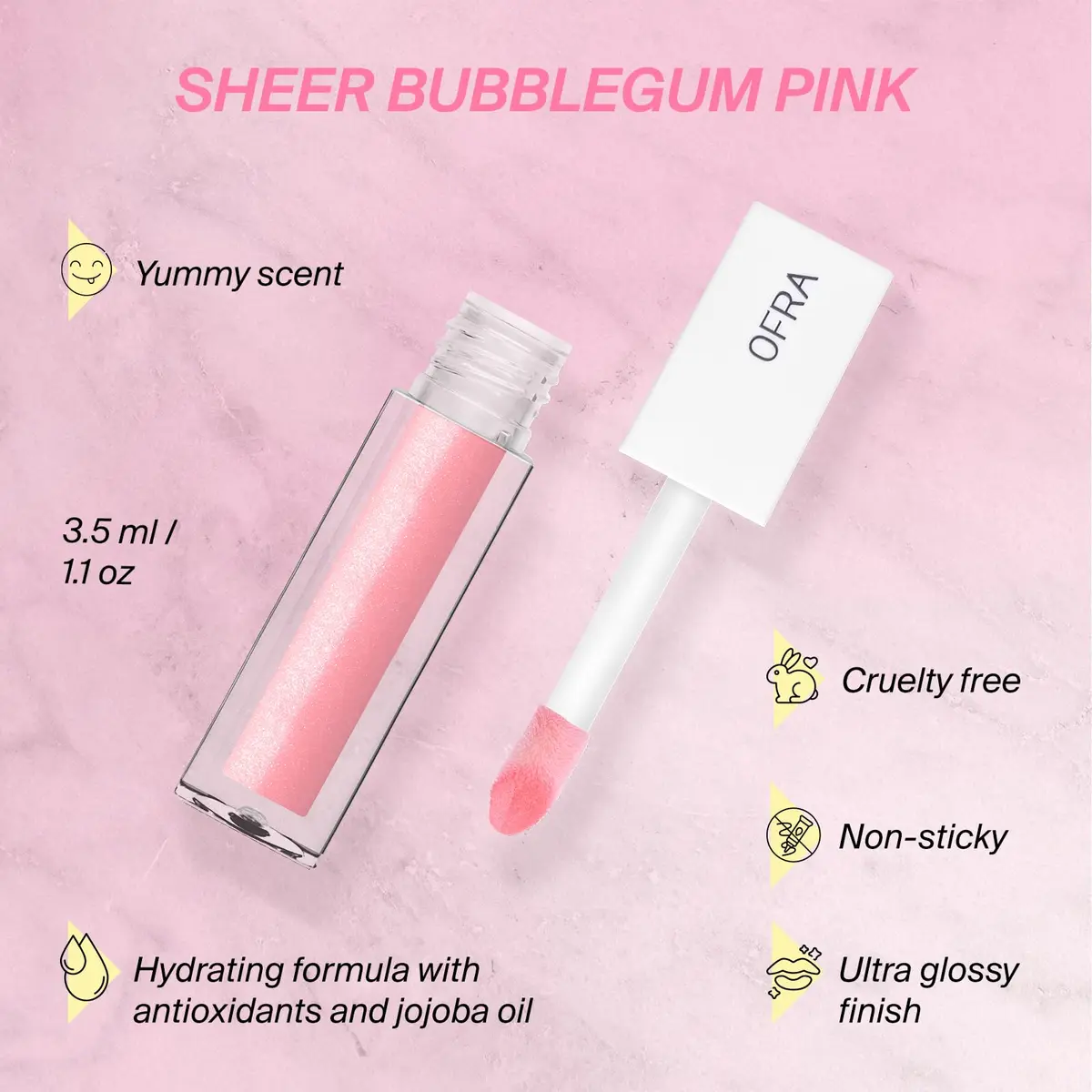 Ofra Lip Gloss - Glossip | Non Sticky, Ultra-Glossy Lip Gloss | Long Lasting Formula for a Smooth, Hydrated Finish | 3.5ml/1.1oz - view 6