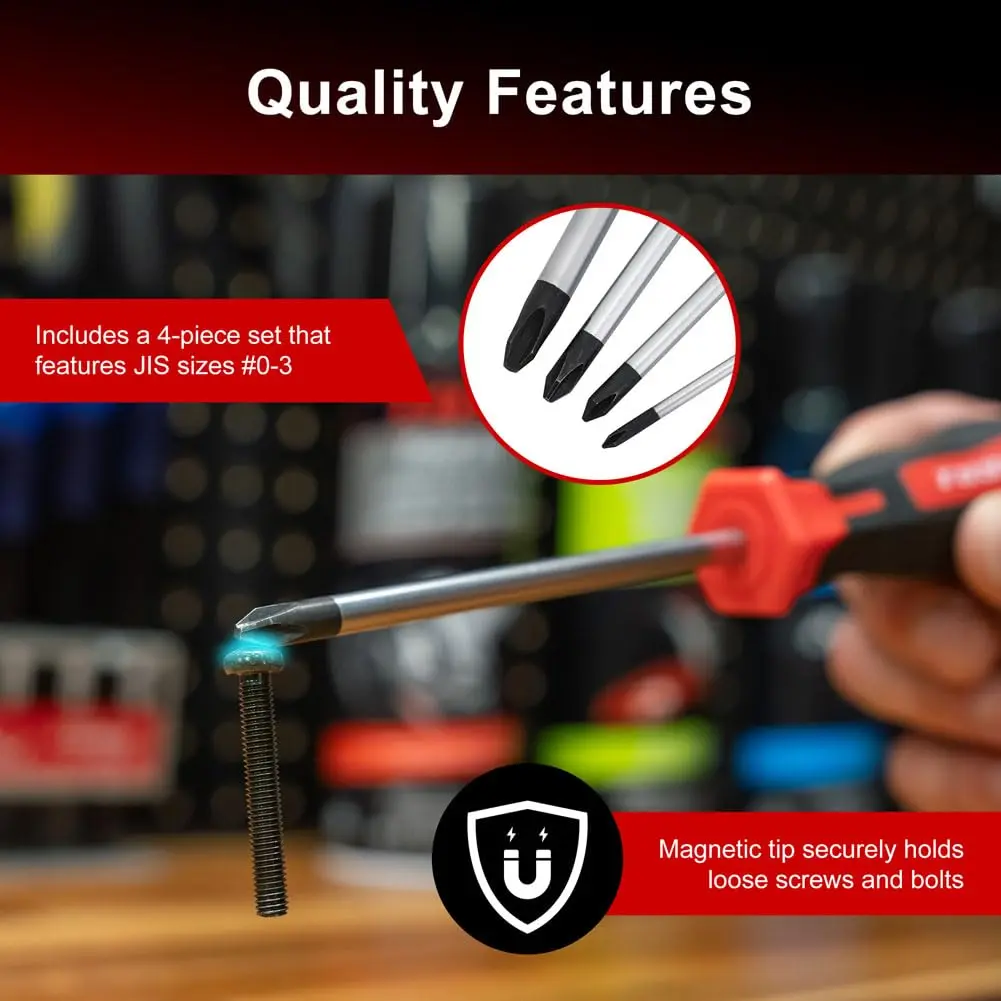 TUSK JIS Screwdriver Set 4 Piece #0, #1, #2, #3 | Magnetic Tips & Ergonomic Grips - view 4