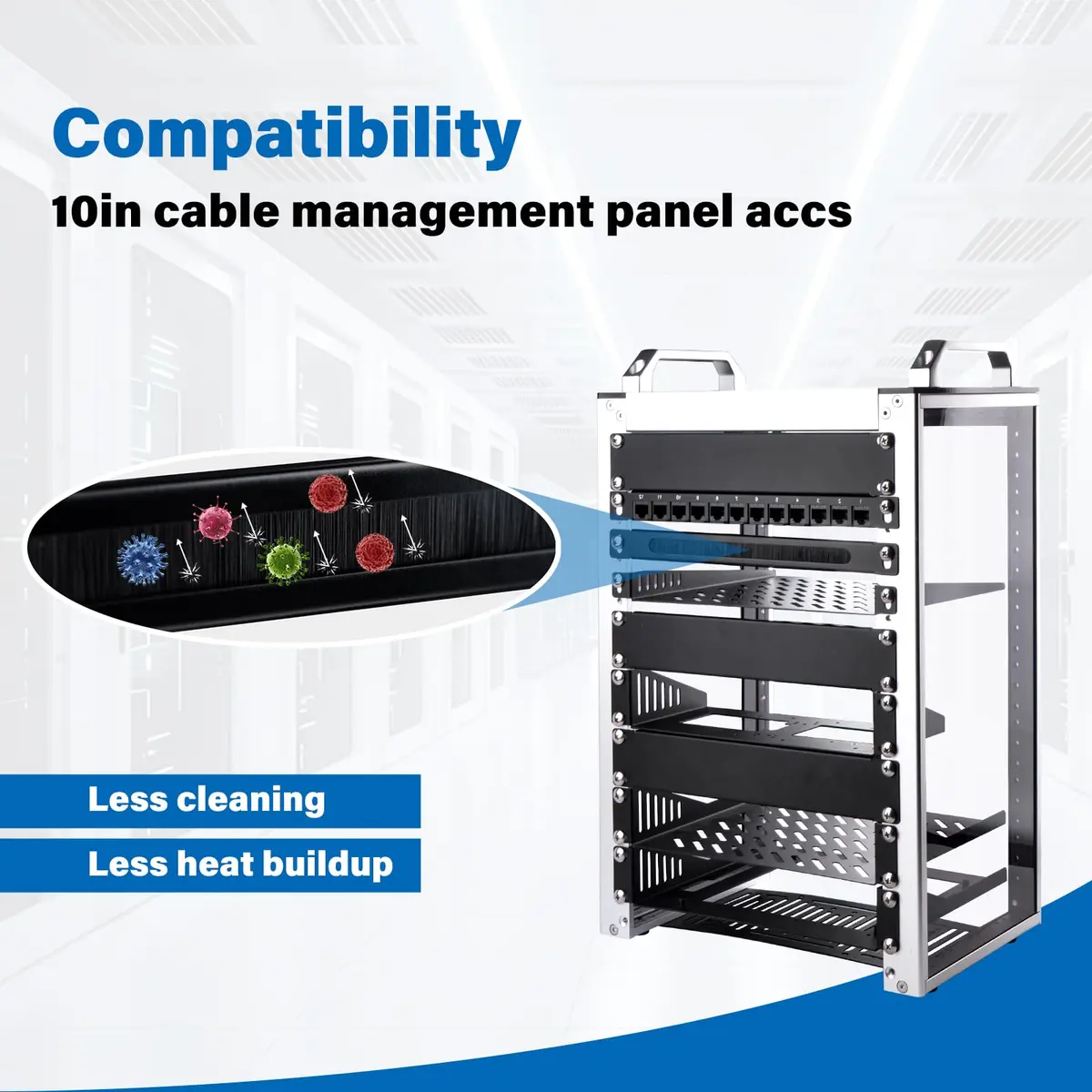 GeeekPi 0.5U Brush Cable Manager Rack Mount for 10" Server Rack | Cable Entry Brush Strip for Organized Management - view 5