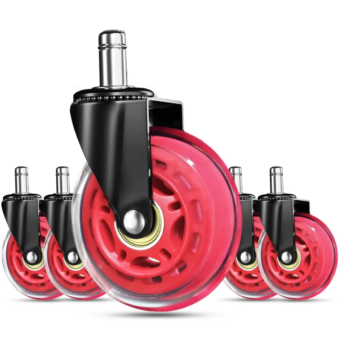 RidRed Heavy-Duty Office Chair Wheels - 5-Pack, 3-Inch Diameter, Red | Smooth Rolling, Noise-Free, Universal Fit - main product image