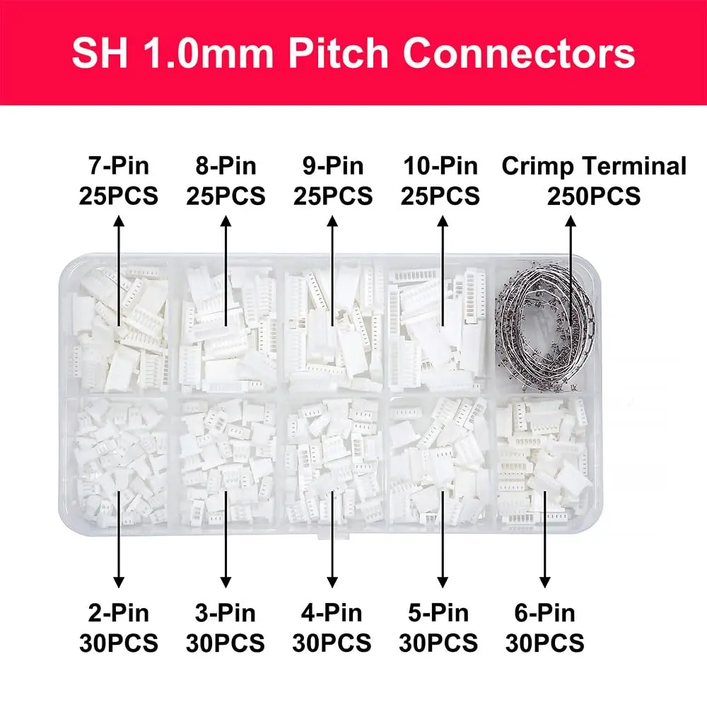elechawk Connectors & Crimp Terminal Kit for Flight Controllers | 1.0mm Pitch, Compatible with JST SH, 25+25+25+25+25+25+25+20+20pcs - view 2